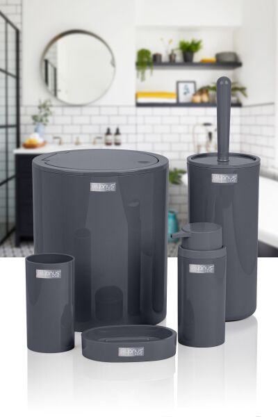 Okyanus Home Antrasit Yuvarlak 5'li Banyo Seti