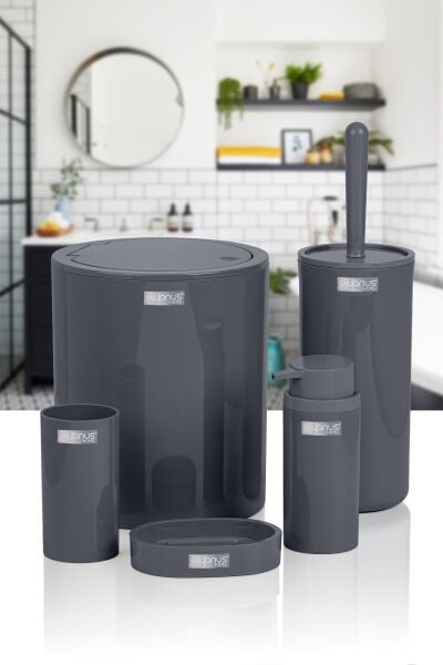 Okyanus Home Antrasit Yuvarlak 5'li Banyo Seti