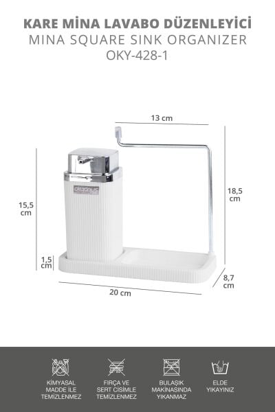 Okyanus Home Kare Mina Lavabo Düzenleyici Beyaz