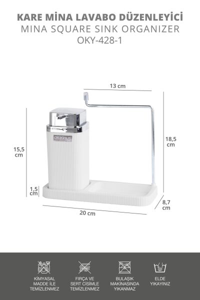 Okyanus Home Kare Mina Lavabo Düzenleyici Beyaz