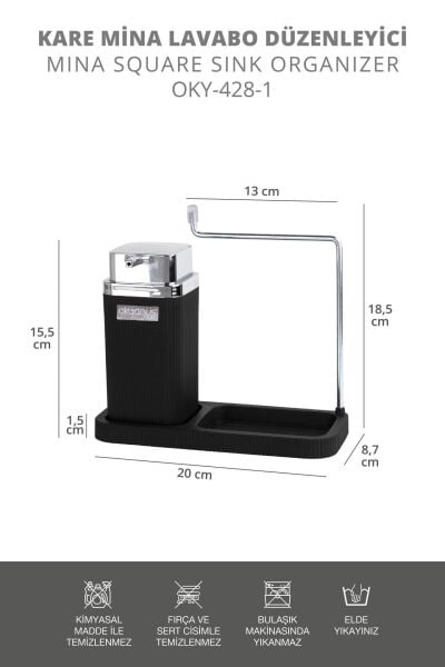 Okyanus Home Kare Mina Lavabo Düzenleyici Siyah