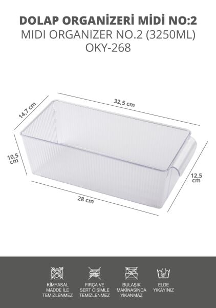Okyanus Home 3 Adet Kapaksız Midi Buzdolabı Organizeri ve Saklama Kabı 3250ML