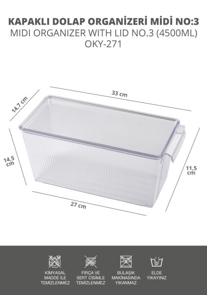 Okyanus Home 3 Adet Kapaklı Midi Buzdolabı Organizeri ve Saklama Kabı 4500ML