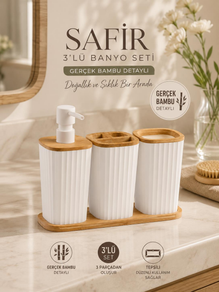 Okyanus Home Safir Bambu 3'lü Set Beyaz