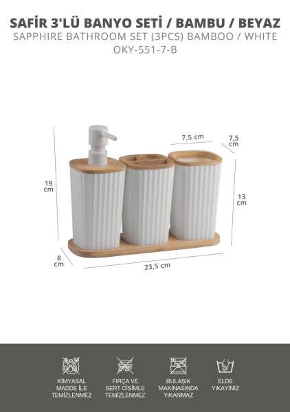 Okyanus Home Safir Bambu 3'lü Set Beyaz