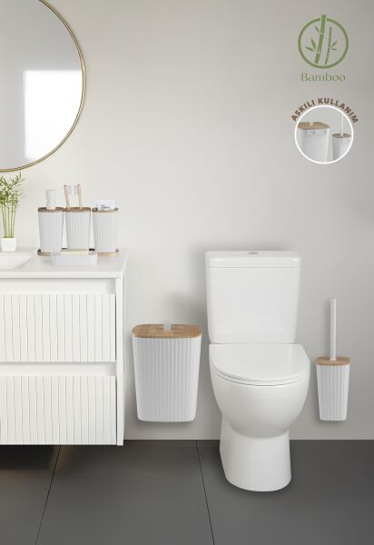 Okyanus Home Yapışkanlı Gerçek Bambu Beyaz 6'lı Safir Banyo Seti