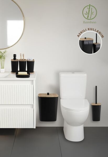 Okyanus Home Yapışkanlı Gerçek Bambu Siyah 6'lı Safir Banyo Seti