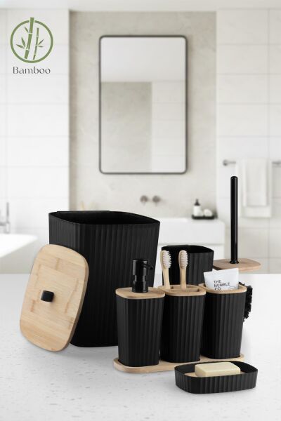 Okyanus Home Yapışkanlı Gerçek Bambu Siyah 6'lı Safir Banyo Seti