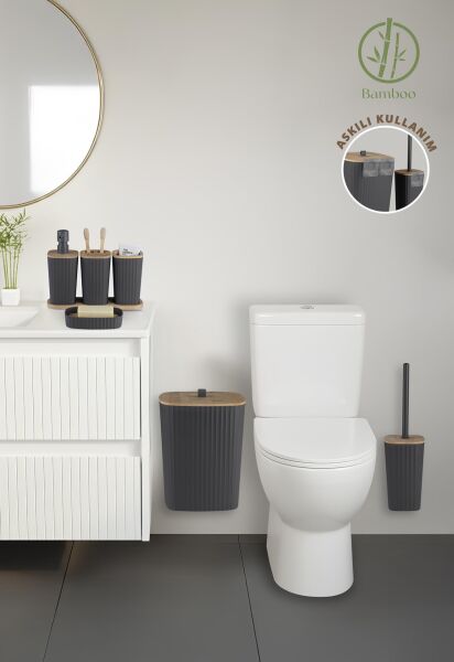 Okyanus Home Yapışkanlı Gerçek Bambu Antrasit 6'lı Safir Banyo Seti