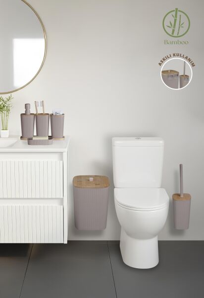 Okyanus Home Yapışkanlı Gerçek Bambu Vizon 6'lı Safir Banyo Seti