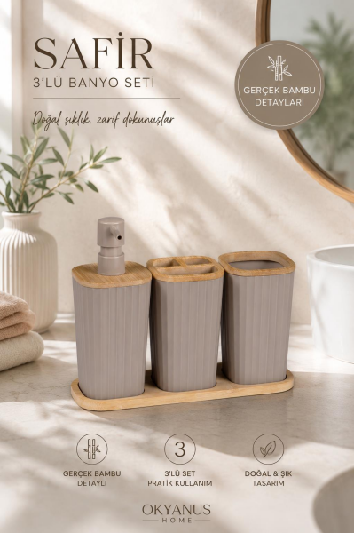 Okyanus Home Safir Bambu 3'lü Set Vizon