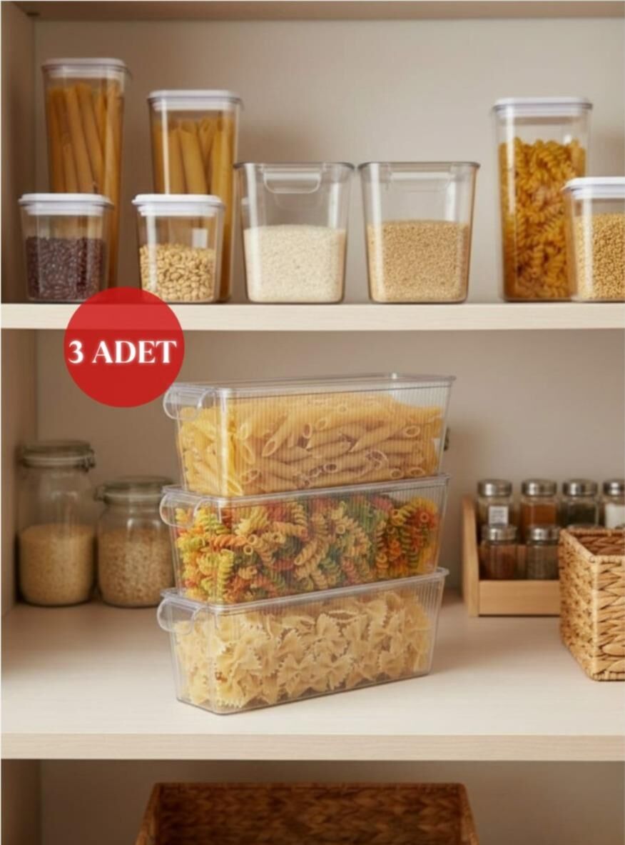 Okyanus Home 3 Adet Kapaklı Mini Buzdolabı Organizeri ve Saklama Kabı 2000ML