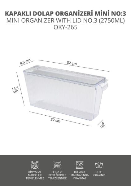 Okyanus Home 3 Adet Kapaklı Mini Buzdolabı Organizeri ve Saklama Kabı 2750ML