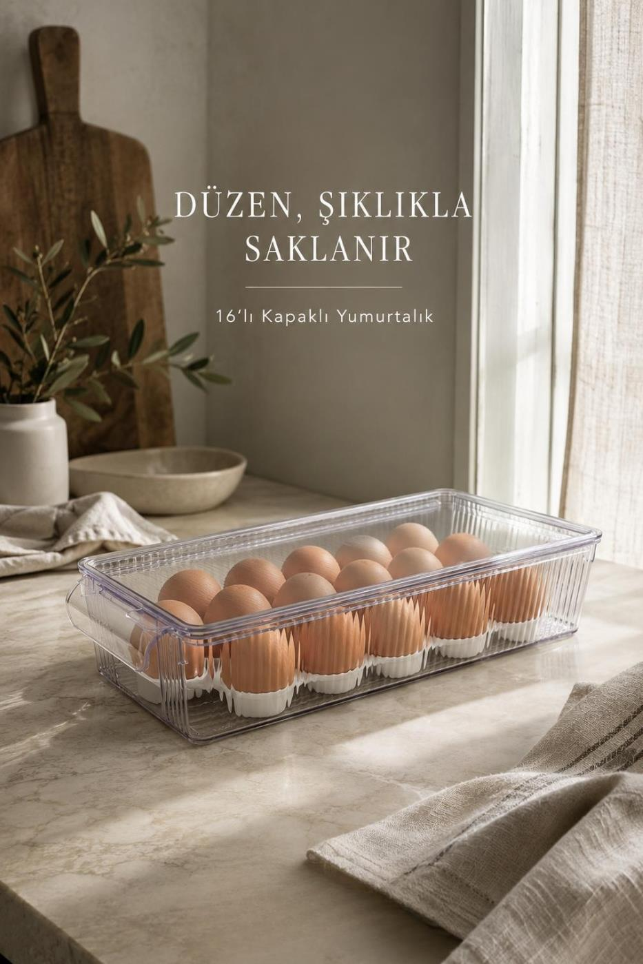 Okyanus Home Kapaklı Yumurta Saklama Kabı 16'lı