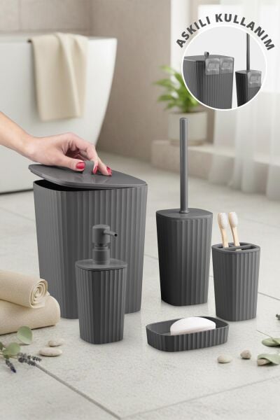 Okyanus Home Yapışkanlı  Safir Antrasit  5'li Banyo Seti