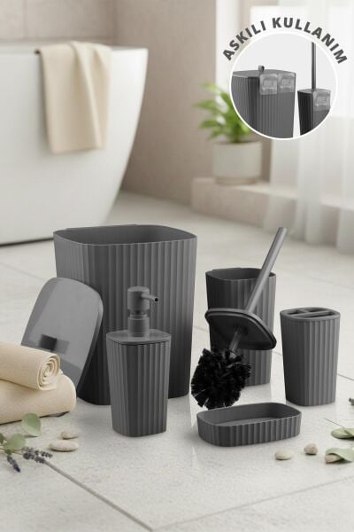 Okyanus Home Yapışkanlı  Safir Antrasit  5'li Banyo Seti