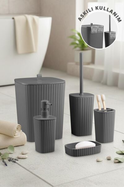 Okyanus Home Yapışkanlı  Safir Antrasit  5'li Banyo Seti
