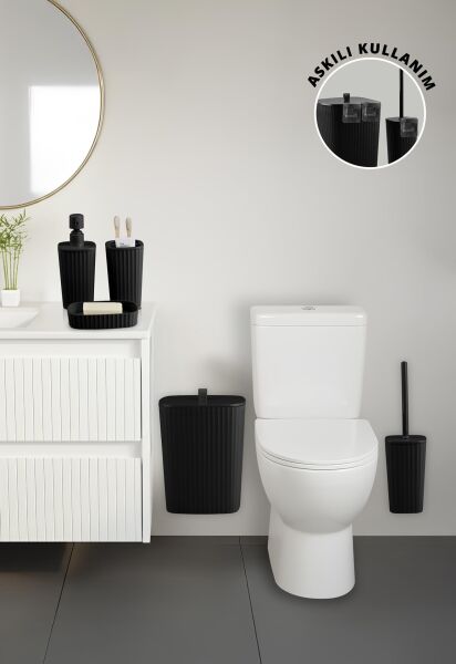 Okyanus Home Yapışkanlı Safir Siyah 5'li Banyo Seti