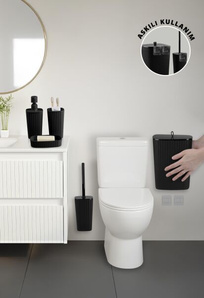 Okyanus Home Yapışkanlı Safir Siyah 5'li Banyo Seti
