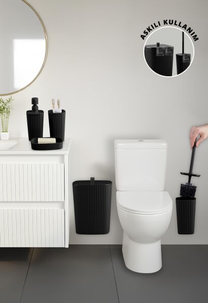 Okyanus Home Yapışkanlı Safir Siyah 5'li Banyo Seti