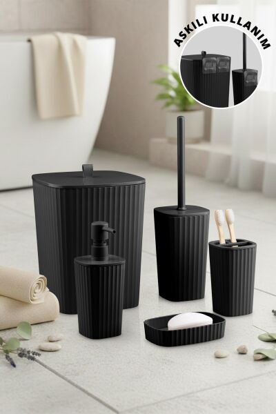 Okyanus Home Yapışkanlı Safir Siyah 5'li Banyo Seti