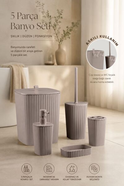 Okyanus Home Yapışkanlı  Safir Vizon 5'li Banyo Seti