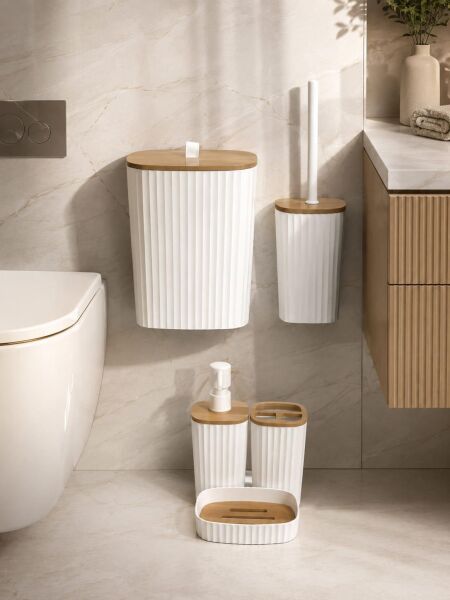 Okyanus Home Yapışkanlı Due Safir Beyaz 5'li Banyo Seti