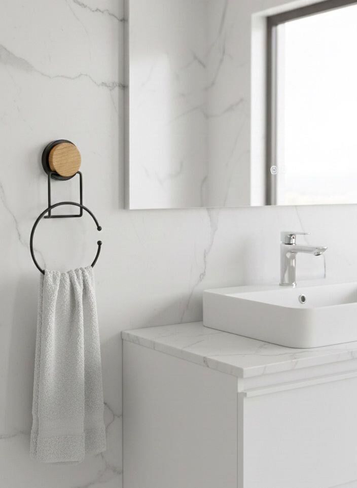 Okyanus Home Ahşap Desenli Magic Fix Sihirli Yapışkan Siyah Yuvarlak Havluluk