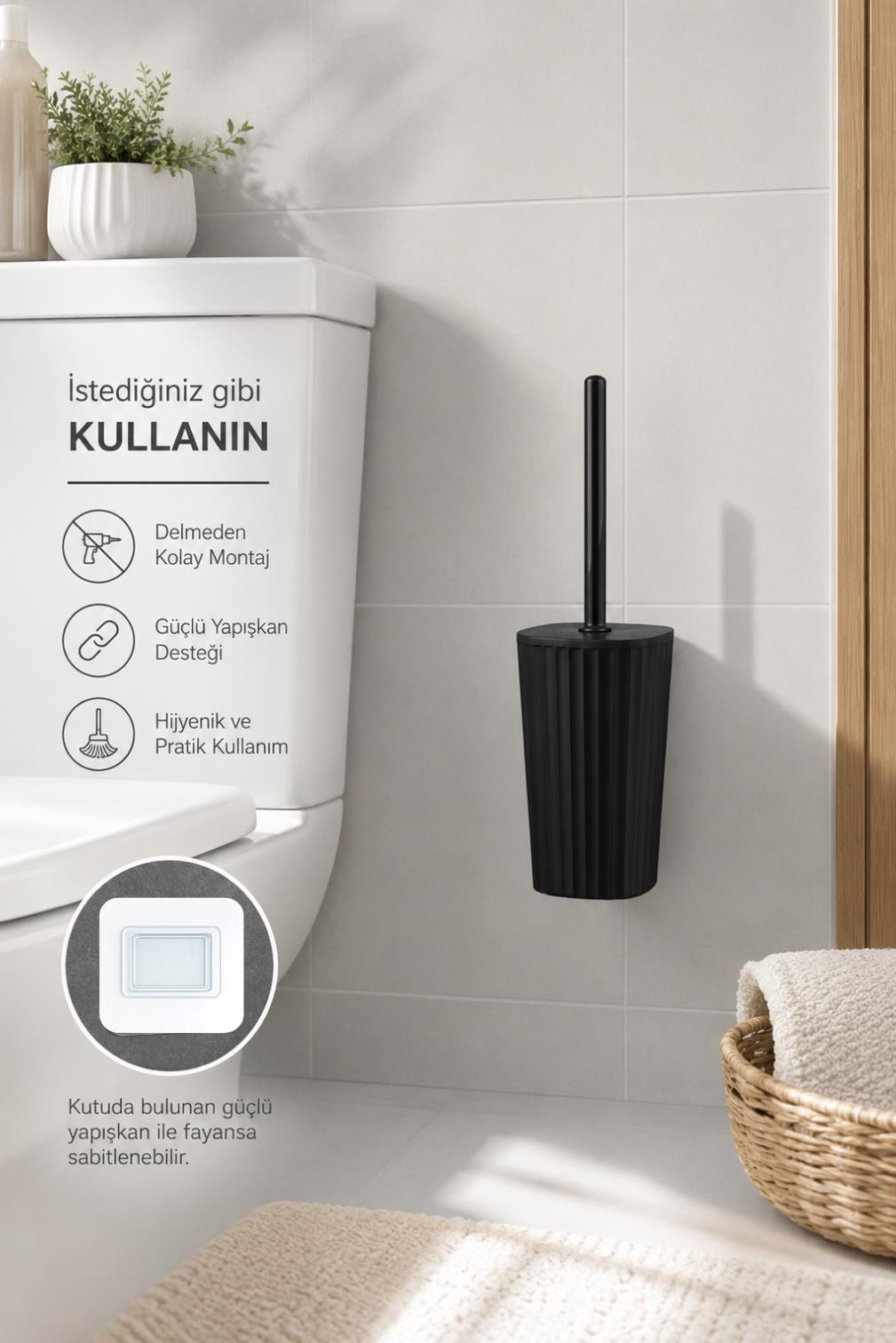 Okyanus Home Safir  Kendinden yapışkanlı Wc Fırçalık Siyah