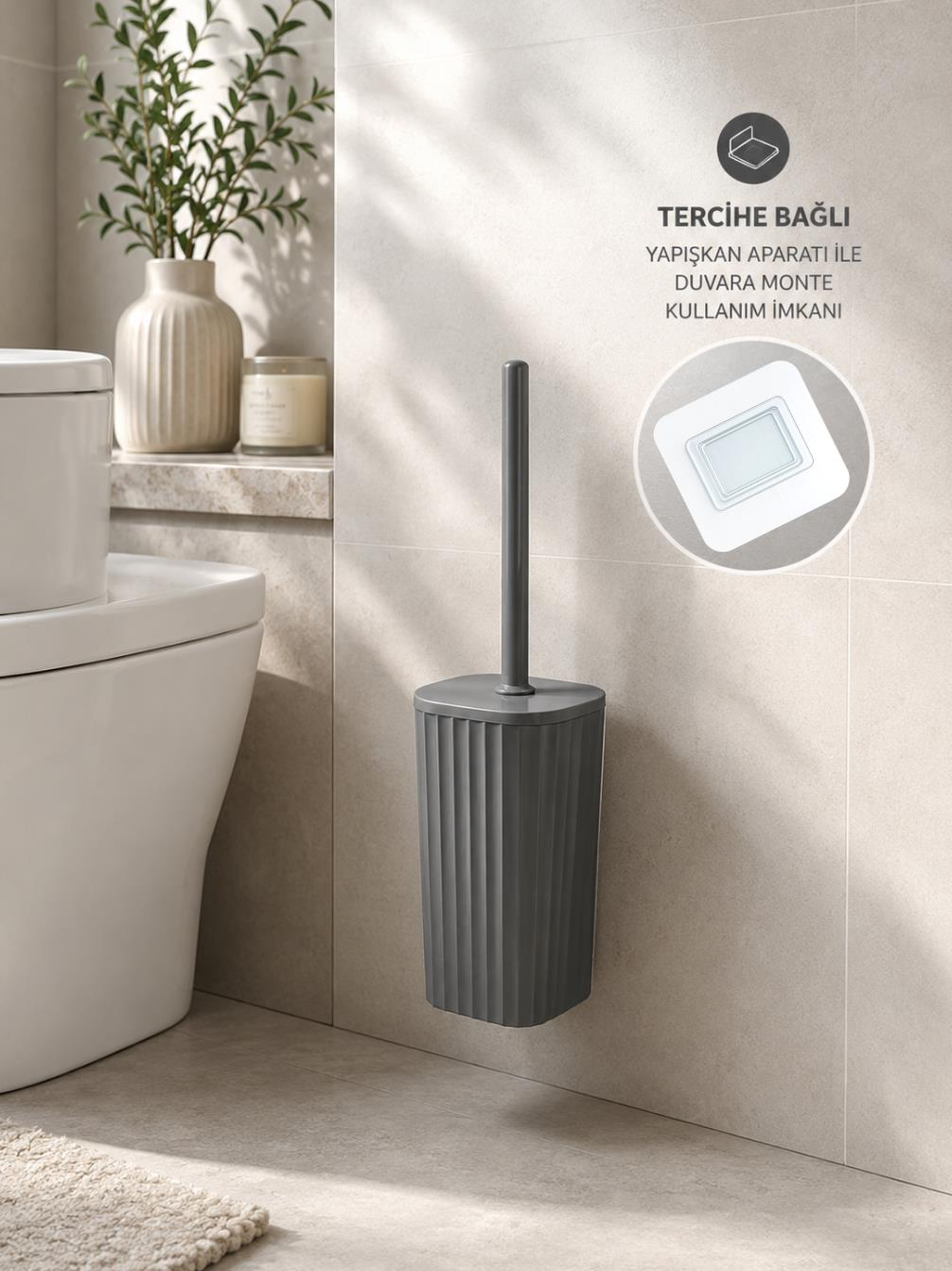 Okyanus Home Safir  Kendinden yapışkanlı Wc Fırçalık Antrasit