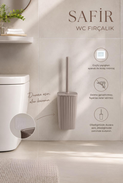 Okyanus Home Safir  Kendinden yapışkanlı Wc Fırçalık Vizon