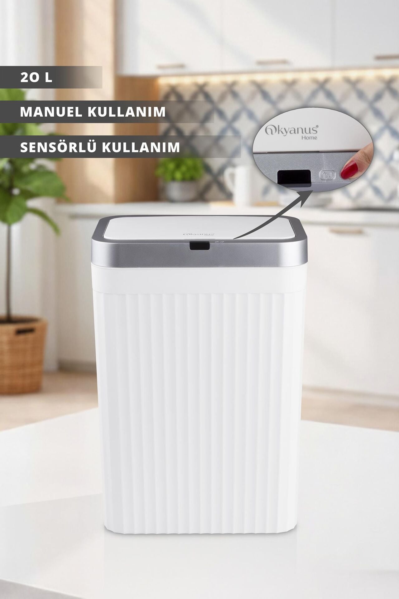 Okyanus Home Hareket Sensörlü 20 lt Kırık Beyaz Çöp Kovası