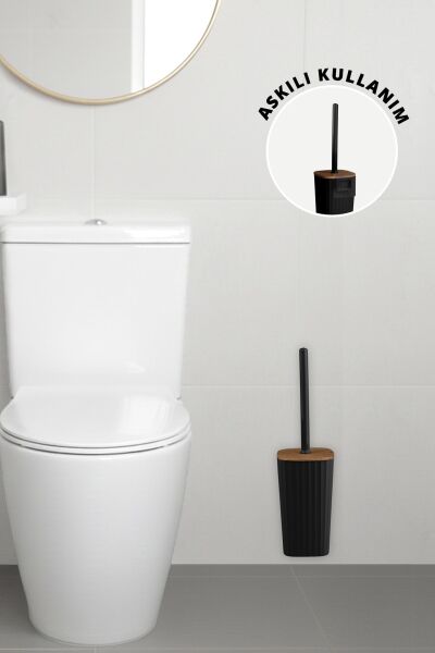 Okyanus Home Safir Ahşap Detaylı Kendinden Yapışkanlı Wc Fırçalık - Siyah