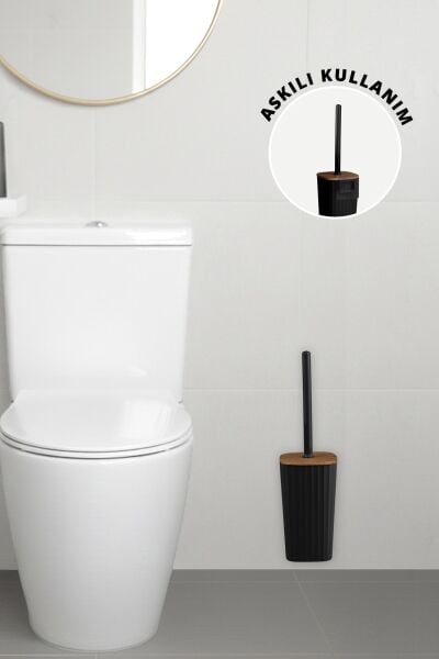 Okyanus Home Safir Ahşap Detaylı Kendinden Yapışkanlı Wc Fırçalık - Siyah