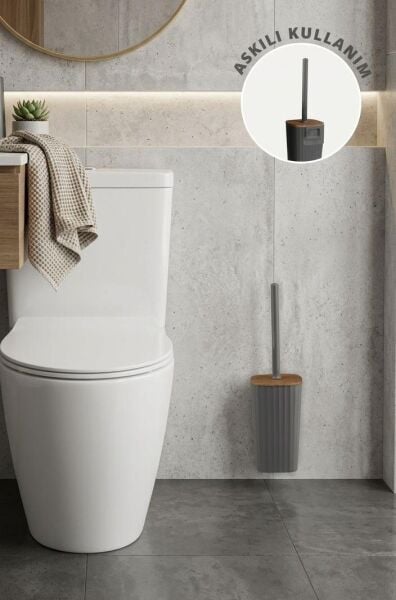 Okyanus Home Safir Ahşap Detaylı Kendinden Yapışkanlı Wc Fırçalık - Antrasit