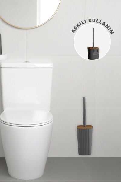 Okyanus Home Safir Ahşap Detaylı Kendinden Yapışkanlı Wc Fırçalık - Antrasit