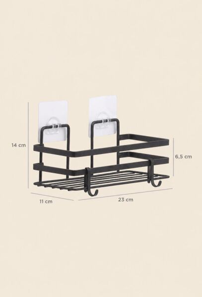 Okyanus Home Magic Fix Sihirli Yapışkan Siyah Lamalı Dikdörtgen Banyo Rafı - 11x24 cm