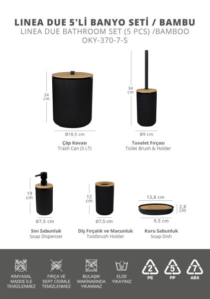 Okyanus Home Linea Bambu Detaylı Siyah 5'li Banyo Seti