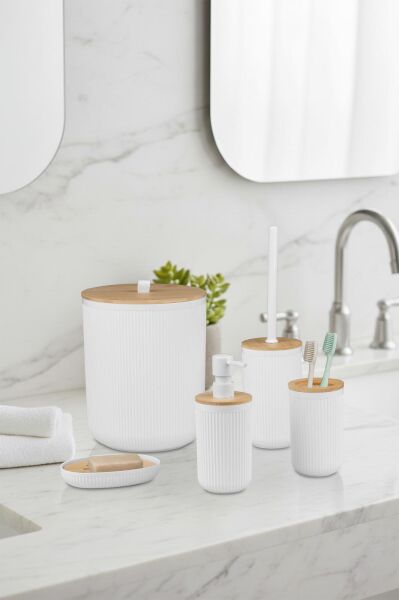 Okyanus Home Linea Bambu Detaylı Beyaz 5'li Banyo Seti