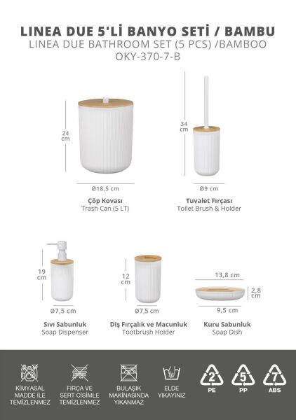 Okyanus Home Linea Bambu Detaylı Beyaz 5'li Banyo Seti