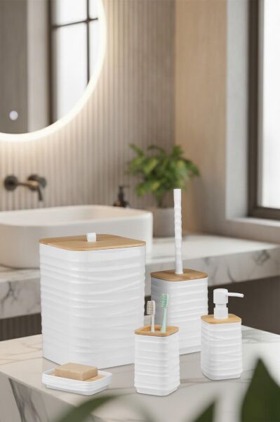 Okyanus Home Luna Beyaz Bambu Detaylı 7LT 5'li Banyo Seti