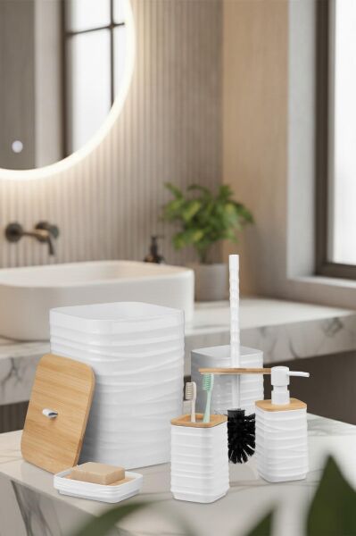 Okyanus Home Luna Beyaz Bambu Detaylı 7LT 5'li Banyo Seti