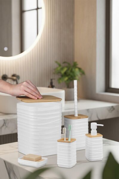 Okyanus Home Luna Beyaz Bambu Detaylı 7LT 5'li Banyo Seti