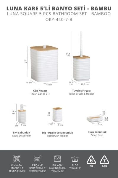 Okyanus Home Luna Beyaz Bambu Detaylı 7LT 5'li Banyo Seti