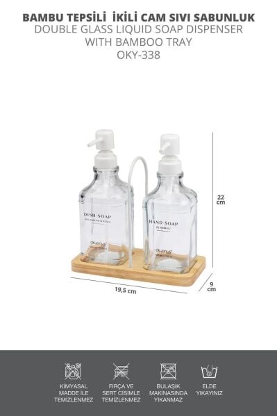 Okyanus Home Bambu Tepsili İkili Cam Sıvı Sabunluk ve Deterjanlık 500 Ml