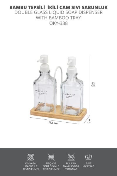 Okyanus Home Bambu Tepsili İkili Cam Sıvı Sabunluk ve Deterjanlık 500 Ml