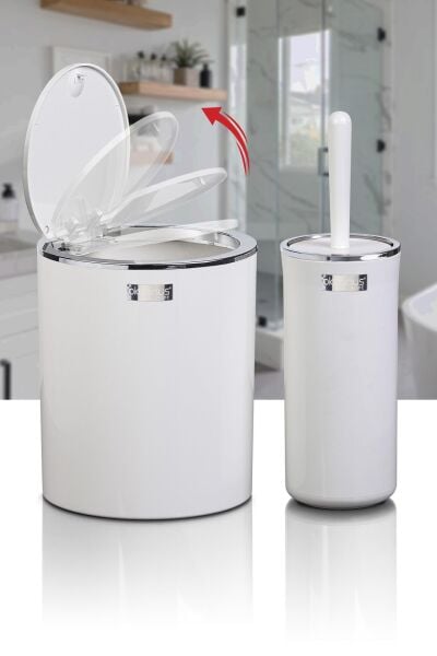 Okyanus Home Beyaz Kromlu Yuvarlak 2'li Wc Kova ve Fırça Seti
