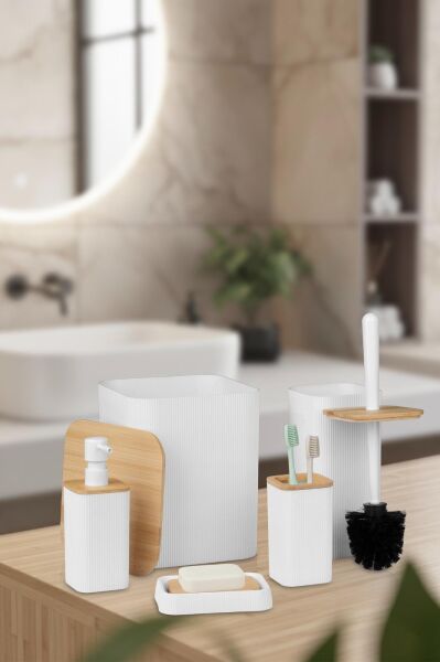 Okyanus Home Mina Beyaz Bambu Kare 5'li Banyo Seti