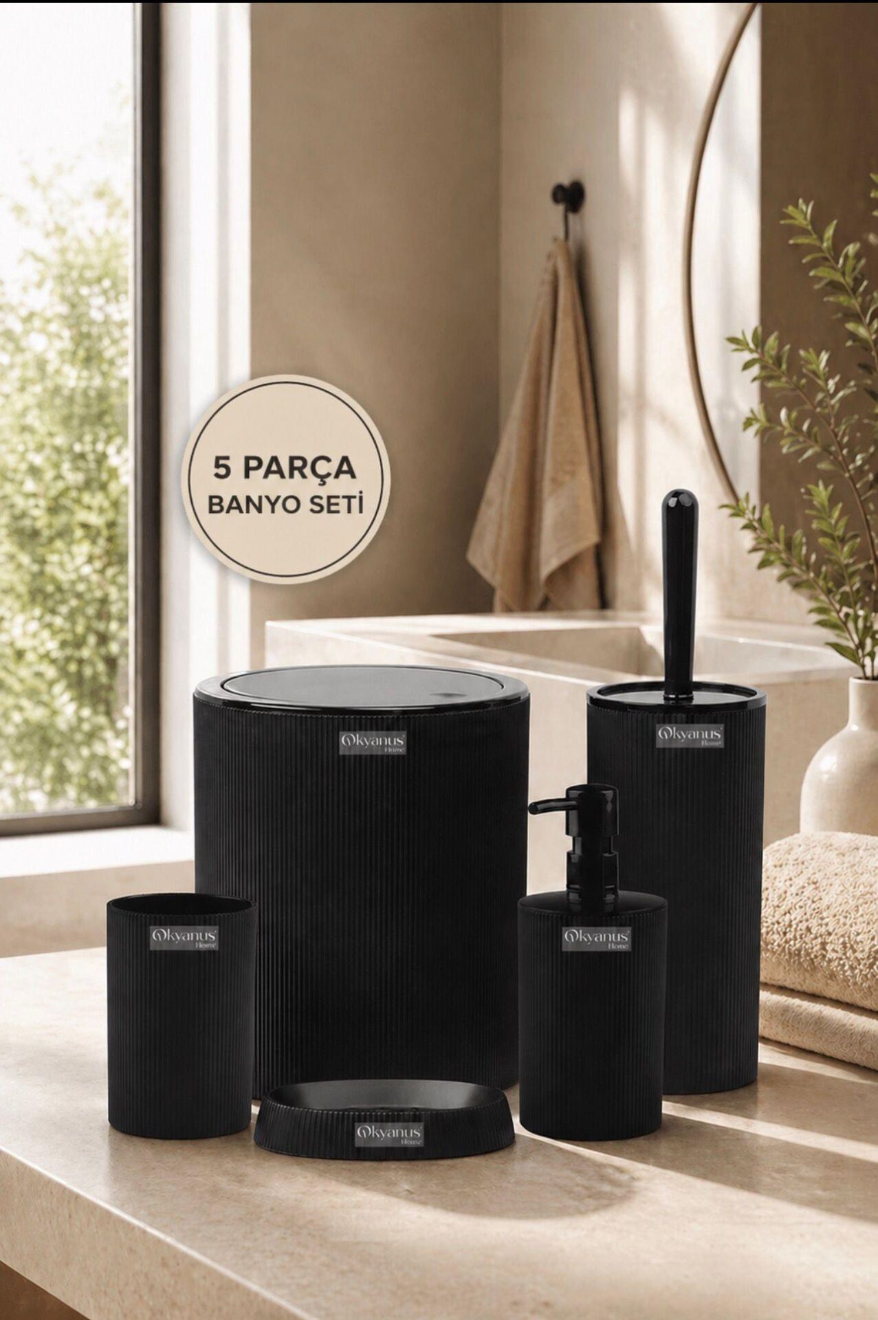 Okyanus Home Mina Siyah 5'li Banyo Seti