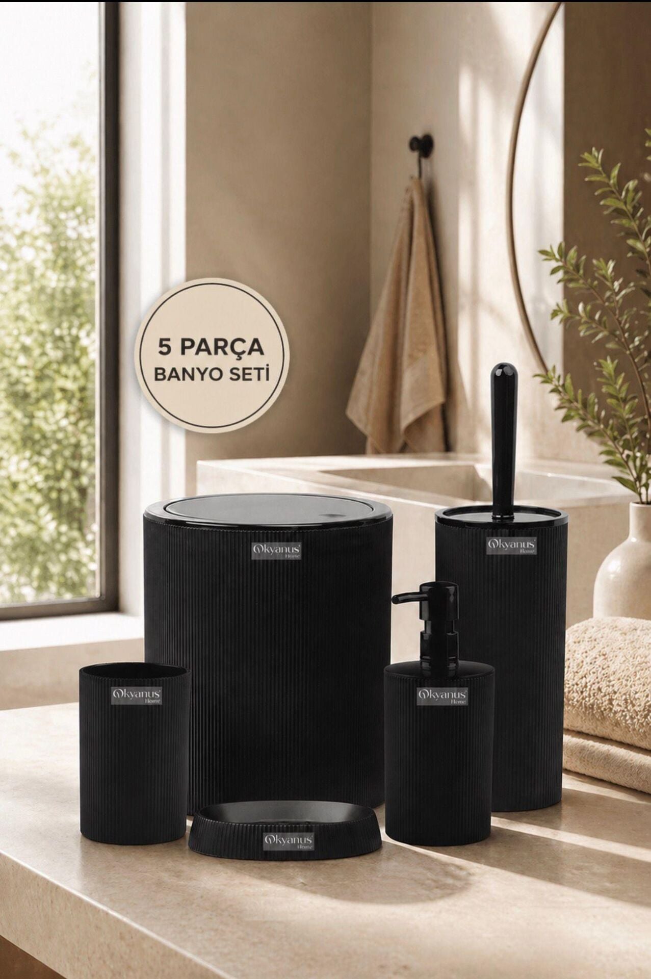 Okyanus Home Mina Siyah 5'li Banyo Seti